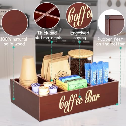 Coffee Station Organizer for Countertop, Wooden Coffee Bar Organizer