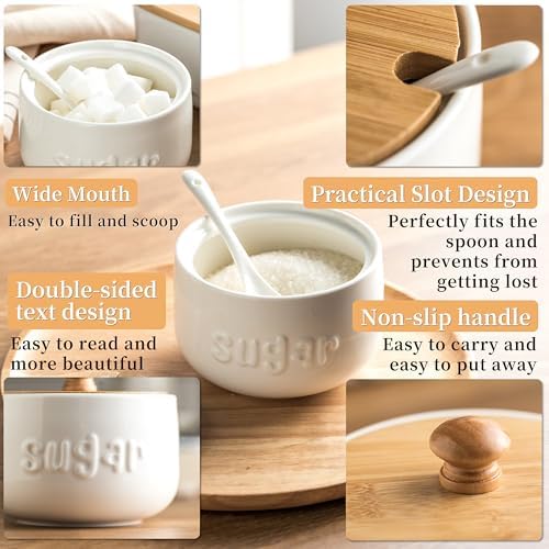 LYEOBOH Sugar Bowl with Lid and Spoon, 17 OZ Ceramic Sugar Jar for