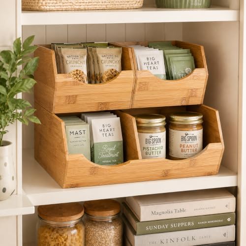 3 Piece Stackable Bamboo Pantry Storage Bins, Potato and Onion