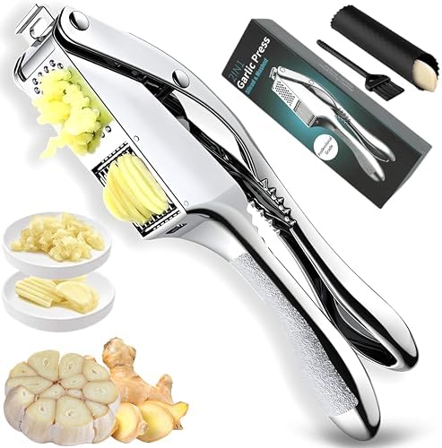 Stainless Steel Garlic Press and Slicer, 3-in-1