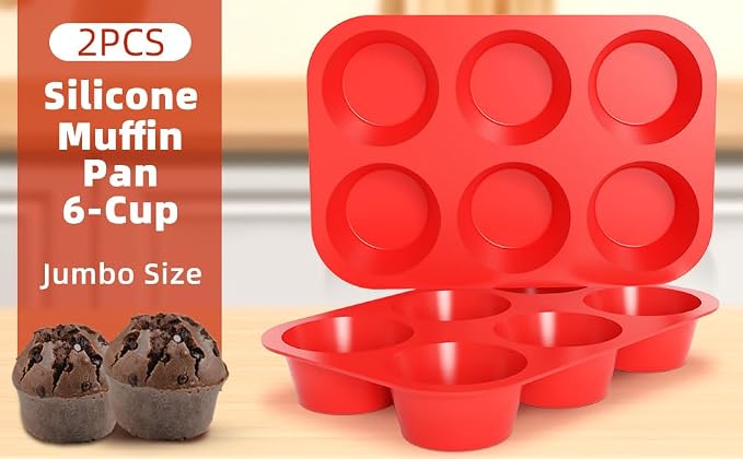 CAKETIME Silicone Jumbo Muffin Pan, 3.5 Inch Silicone Texas Muffin Pan 6 Cup - Image 4