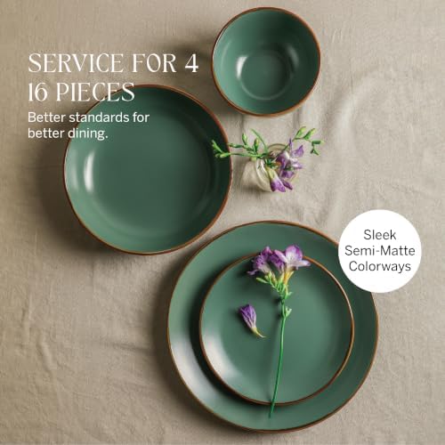 Stone Lain Brasa Modern Stoneware 16 Piece Dinnerware Sets, Plates and