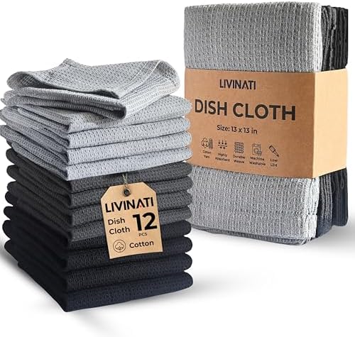 Kitchen Dish Cloths for Washing Dishes - Waffle Weave Cotton Dish Rag