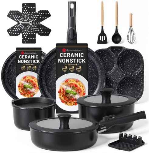 Ammeloo 21-Piece Ceramic Pots and Pans Set Non Stick with Detachable