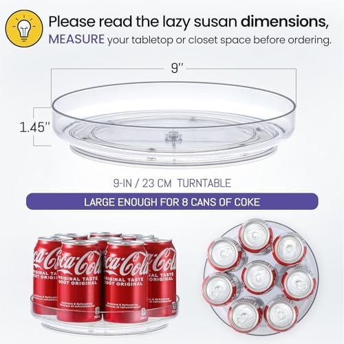 4 Pack 9 Inch Clear Acrylic Lazy Susan 360° Turntable Organizer Spice Rack