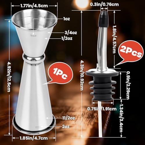 Stainless Steel Jigger for Bartending with 2 Pourers, Double Cocktail