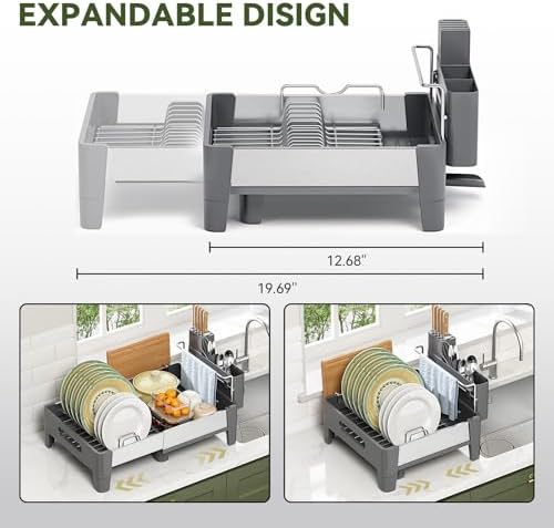 Urackify Expandable Dish Drying Rack, Stainless Steel & Aluminum