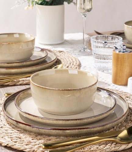 GBHOME Dinnerware Sets for 4, 12 Pieces Ceramic Plates and Bowls Set