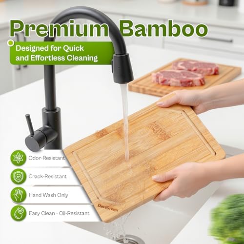 Bamboo Cutting Board Set of 3 for Kitchen, Reversible Bamboo Cutting