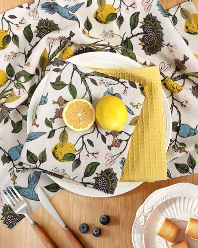Miss Adola 3pcs 270GSM Cotton Kitchen Towels, Lemon Bird