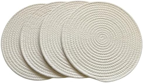 WAZAIGUR Round Placemats Set of 4 Thick Cotton Rope, 13inch, Cream