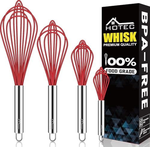 HOTEC 4 Pieces Silicone Whisks Set, Wire Balloon Whisks for cooking