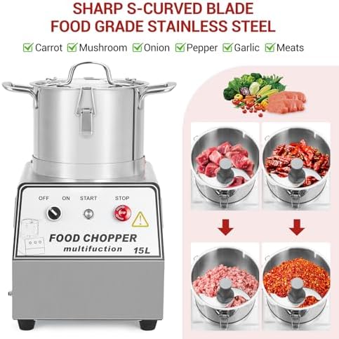 1400W Stainless Steel Food Processor, 16QT Commercial Capacity