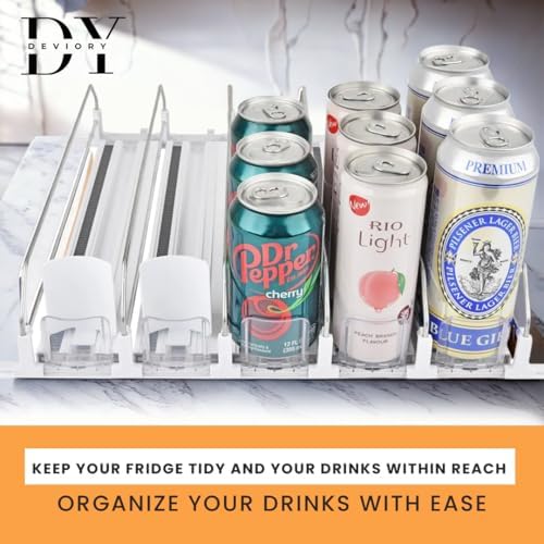 Soda Can Organizer, 5-Row Stainless Steel Adjustable Dispenser