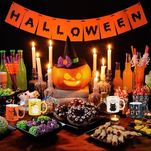 Maxdot 8 Pcs Halloween Ceramic Coffee Mugs Set 12 oz with Handle