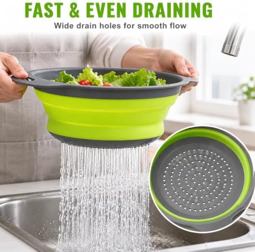 2-Piece Collapsible Colander Set, Large and Medium, Gray and Green