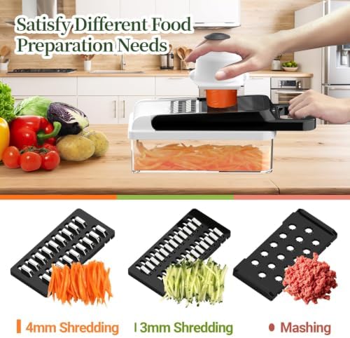 12-in-1 Vegetable Chopper 7 Blades, Veggie Cutter with Handle, Black/White
