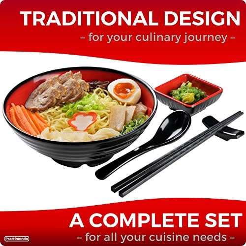 Unbreakable Ramen Bowl Set with Chopsticks and Spoon: 2 large Japanese