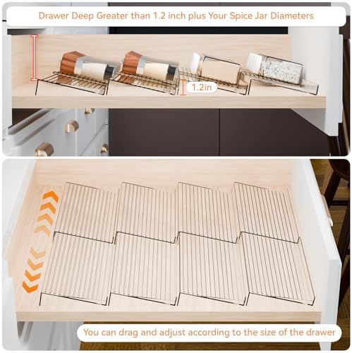 Yieach 4 Pack Adjustable Narrow Spice Rack for Drawer - Expandable