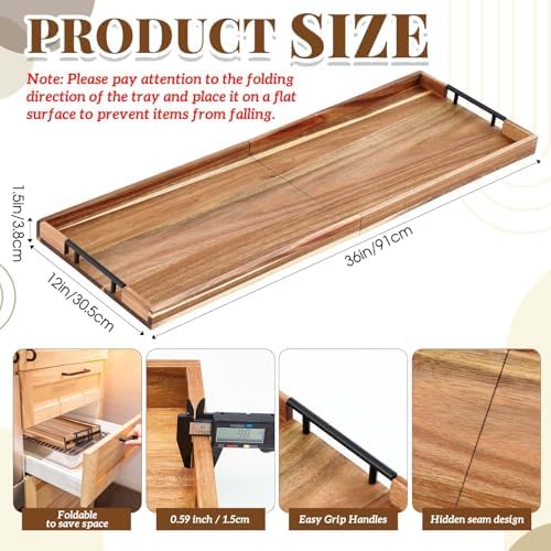 Teenyyou 36"x 12" Extra Large Ottoman Tray with Handle Acacia Wooden