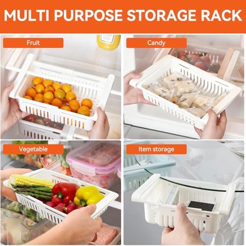 Cyrank Fridge Drawer Organizer, Adjustable Drawer for Fridge Pull-Out