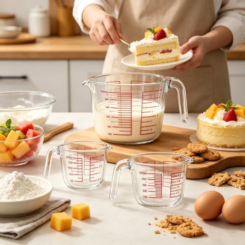 Glass Measuring Cup,Included Strainer, 1-Cup, Clear Measuring Jugs