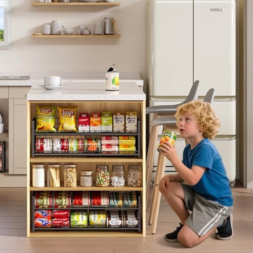 2-Tier Stackable Can Rack Organizer for Pantry Shelf, Long-Size Adjustable Can Holder for Kitchen Organization,Heavy Duty Can Dispenser for Canned Food Soup Goods up to 50 in Cabinet storage, Black