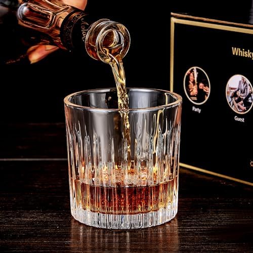 GLASKEY Whiskey Glasses Set of 4,Lead-Free Crystal Old Fashioned