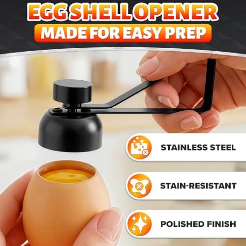 Egg Cracker Tool for Raw Eggs, Pull-and-Release Topper (Black)