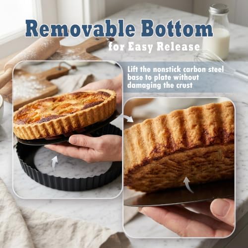 2 Pack 9 Inch Tart Pan,Removable Bottom,Nonstick Carbon Steel Quiche