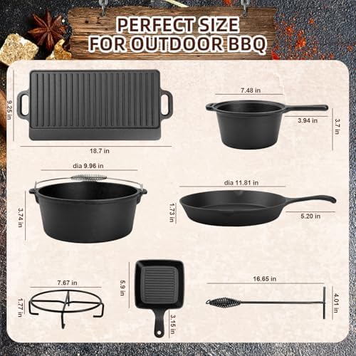 DVK 8 Piece Cast Iron Cookware Set with Vintage Wooden Storage Box