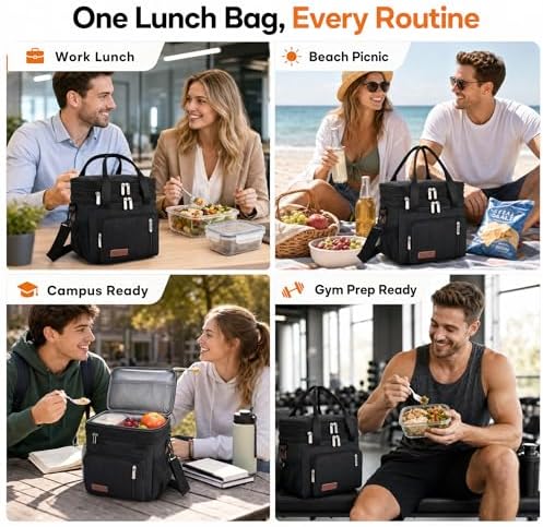 Lunch Box & Lunch Bag for Men & Women, Expandable Double-deck