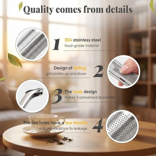 5Pcs Tea Infuser Set for Loose Leaf Tea, 2 Fine Mesh Pipe Strainers