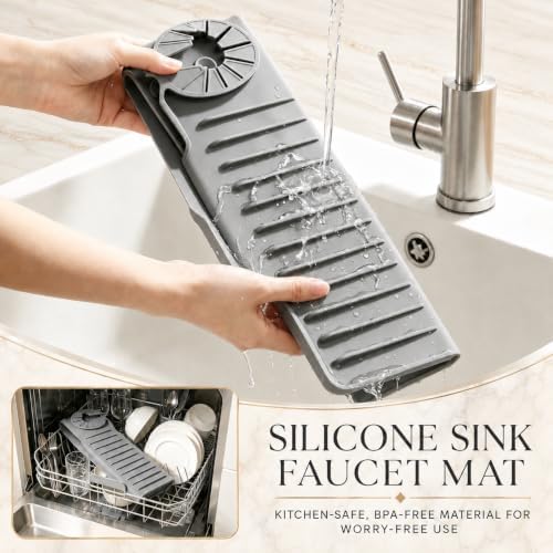 Silicone Faucet Mat, 24" Self-Draining Sink Splash Guard
