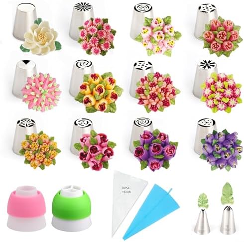 27 Pieces Small Stainless Steel Russian Flower Icing Tips Kit