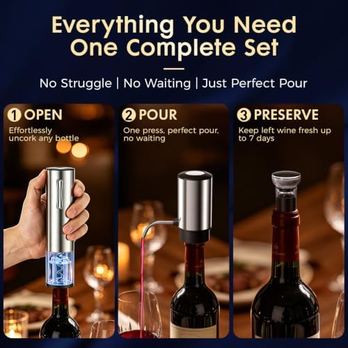 5-in-1 Electric Wine Opener Gift Set, Rechargeable Wine Opener &