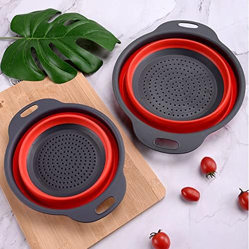 2Pcs Basket Collapsible Colander, Round Silicone Kitchen Strainer Set