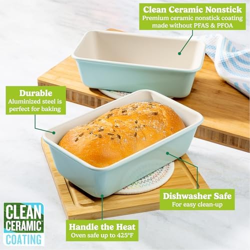 Tasty Clean Ceramic Loaf Pan Set, 2-Pack of 9-Inch x 5-Inch Cake Pans