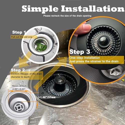 Kitchen Sink Drain Strainer 3 in 1, 304 Stainless Steel