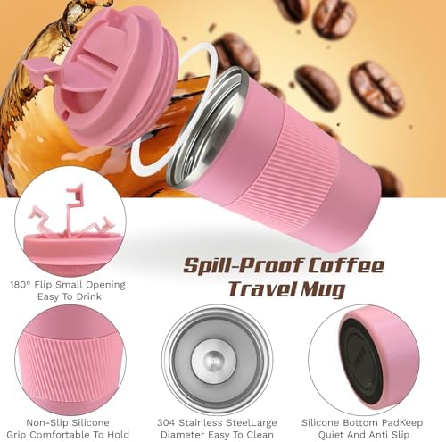 Vacuum Insulated Stainless Steel Travel Coffee Mug,Leak Proof Cup with