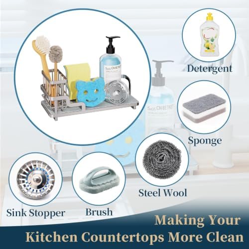 Consumest Sponge Holder for Kitchen Sink, Satin Nickel