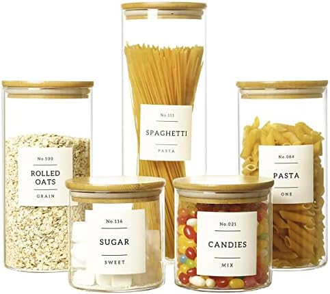 HHMJSM 5 Pcs Glass Food Storage Containers With 132 Pantry Labels