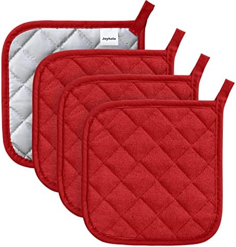 Joyhalo 4 Pack Heat Resistant Pot Holders - Terry Cloth Sets for