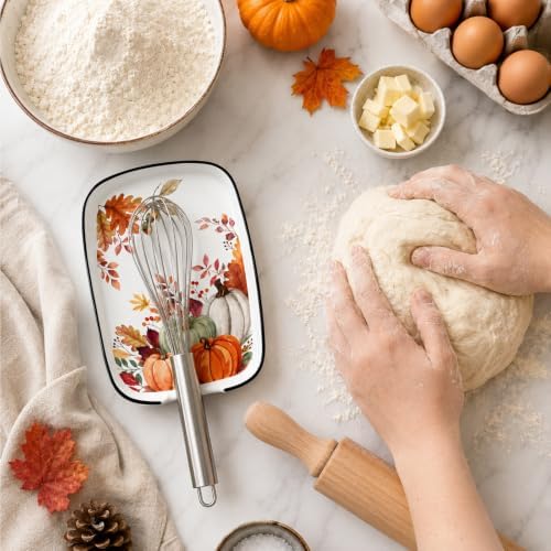AnyDesign 5.9 Inch Fall Ceramic Spoon Rest, Pumpkin Maple Leaves