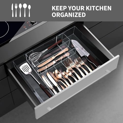 Clear Acrylic Drawer Organizer for Kitchen Utensils and Flatware