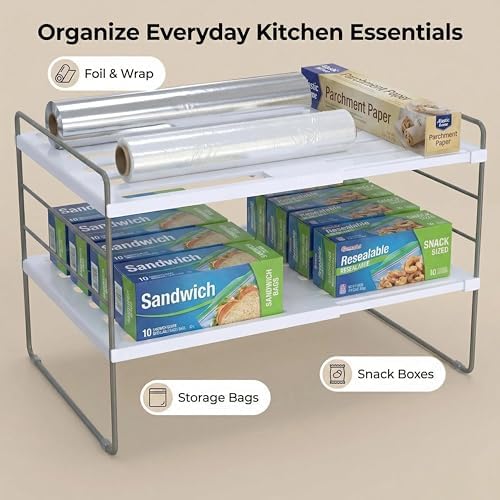 YAN & HIN 2 Pack Expandable Cabinet Organizer Shelf, 3-Tier Kitchen