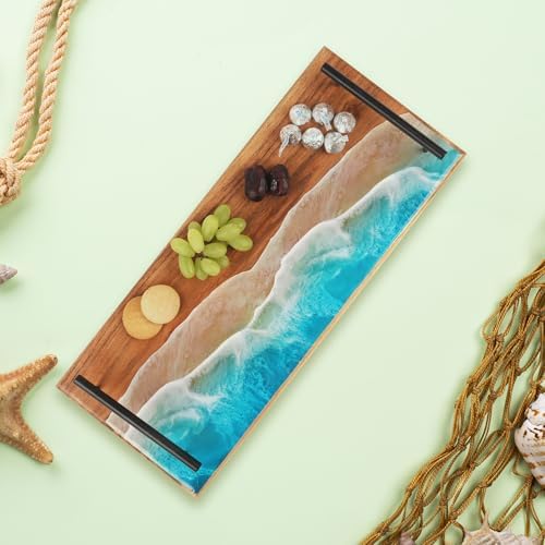 Beach Waves Rectangle Serving Tray with Handles 16"