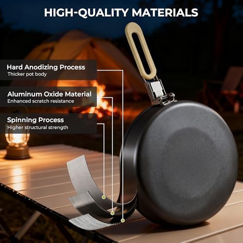 ALOCS Camping Cookware Portable Non-Stick Mess Kit with Foldable