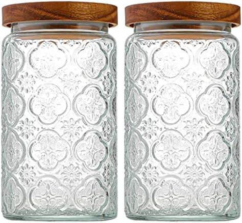 35oz/1000ml Glass Storage Jars with Nature Wood Lids, Airtight Food