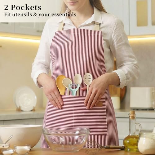 2 Pack Cooking Aprons Adjustable Bib Apron for Women with 2 Pockets